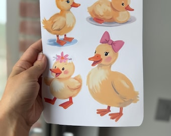 Watercolor Duckling Wall Decal Set: Pastel Nursery Decor, 36 Piece