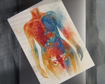 Abstract Female Anatomy Watercolor Print, Modern Medical Art (8x10 Unframed)