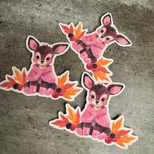 Woodland Animal Fall Fawn Sticker in Pink 2x3” or 4x3”, Matte/Semi-Gloss/Gloss + Waterproof Laminate Upgrade