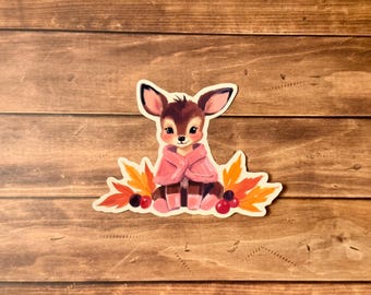 Fawn i rosa tröjklistermärke: Skogshjort, höstlöv