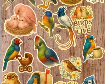 Watercolor Bird Stickers Set: 80 Unique Die-Cut Ornithology Decals