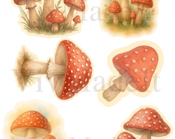 Fly Agaric Mushroom Sticker Set: Watercolor Fungi Vinyl Decals (3x4 in)