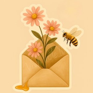 Adesivo de envelope com margaridas – Adesivo de vinil floral cottagecore recortado | Adesivo de letras com margaridas rosa para diário, presente, scrapbooking, correspondência por correspondência