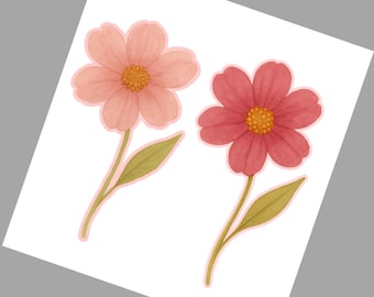 Pink Watercolor Flower Sticker – Hand-Painted Floral Vinyl Decal - 12 piece Set