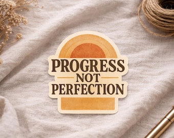 Therapist Sticker – Progress Not Perfection – Mental Health Vinyl Sticker – Retro Rainbow – Motivational Self-Love Quote