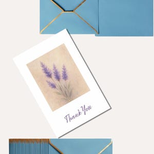 Platte kaart met bloemen – 4 x 6 lavendelkaartontwerp – Kies uit: Bedankt, Thinking of You, Gewoon een bericht, Verjaardag of Aangepast | Gratis envelop