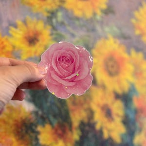 Holographic Pink Rose Sticker: Waterproof Floral Laptop Decal