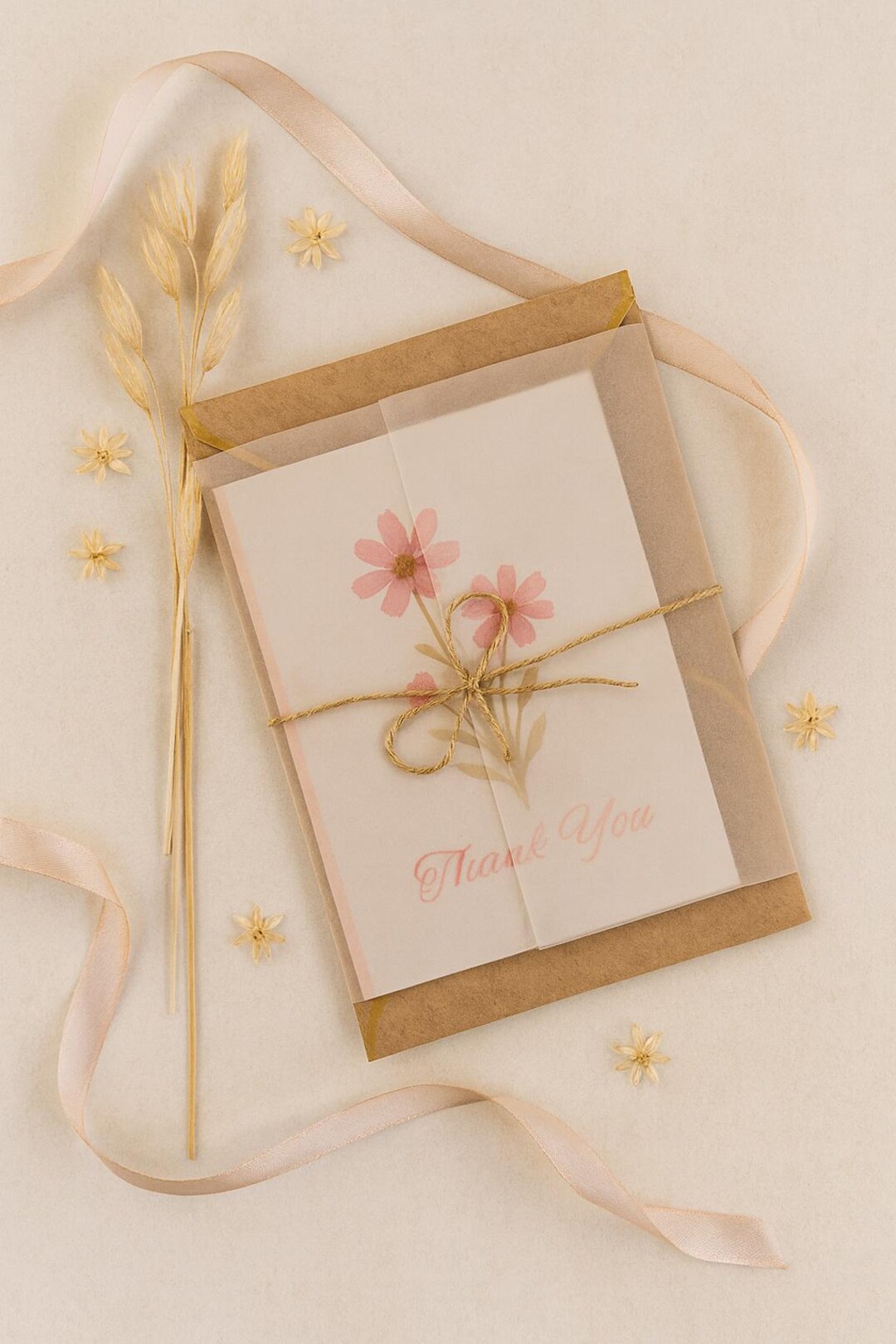 Watercolor Thank You Card 5x7 • Pink Floral Greeting Card • Kraft ...