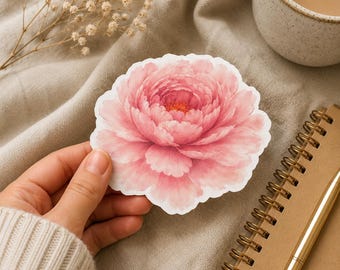 Watercolor Pink Peony Sticker - Waterproof Matte or Holographic Stars - Boho Flower Laptop Sticker