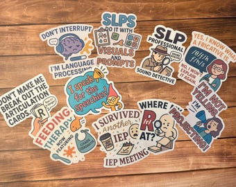 SLP Sticker Set: Speech Therapy Humor, 10-Piece Waterproof SLP Gift