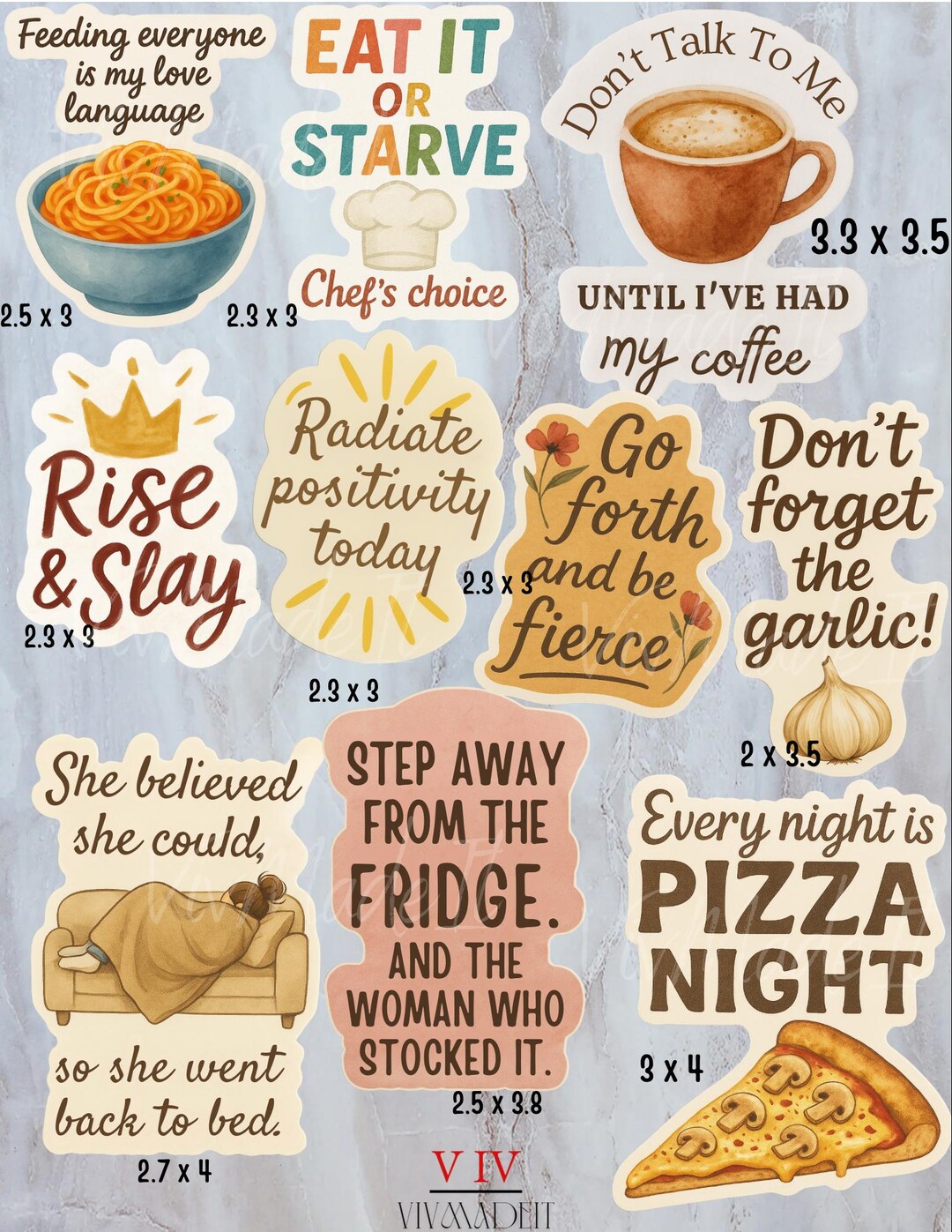10-piece Sticker Set – Funny Food Pizza Garlic Stickers for Moms ...