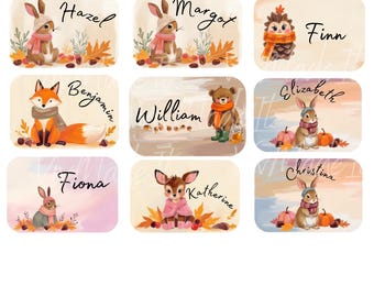 Woodland Animal Name Labels: Personalized Waterproof Stickers
