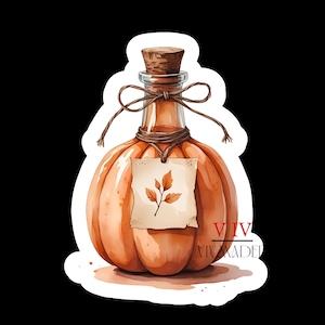 Pumpkin Potion Bottle Sticker: Watercolor Witchy Halloween Decor