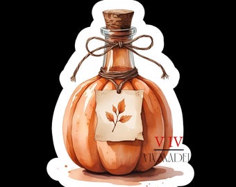 Pumpkin Potion Bottle Sticker: Watercolor Witchy Halloween Decor