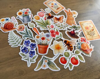 Cottagecore Frühling Garten Aufkleber: 20-teiliges Aquarell Blumen-Set Wasserdicht matt