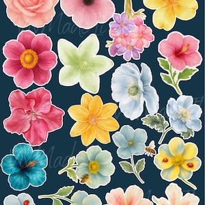 Set de pegatinas florales de acuarela: pegatinas vintage para álbumes de recortes