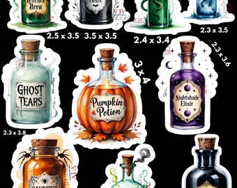 Witchy Potion Bottle Sticker Set: Halloween Spell Jar Stickers