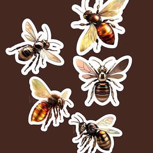 Holographic Honeybee Sticker Pack – 5-Pack Metallic Cyber Bees (3”) – Waterproof + Holographic Finish Options