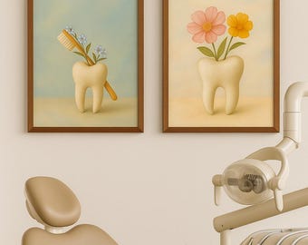 Floral Tooth Art Print: Pastel Dental Office Decor, Framed 8.5x11