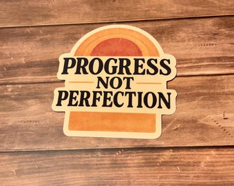 Therapist Sticker – Progress Not Perfection – Mental Health Vinyl Sticker – Retro Rainbow – Motivational Self-Love Quote