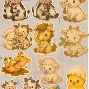 Farm Animal Sticker Set – 11 Cute Vinyl Stickers – Cow, Lamb, Pony, Chick, Pig, Goat – Kawaii Baby Shower Favors Farm Animals Stickers