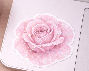 Pink Rose Sticker - Holographic Rose Decal