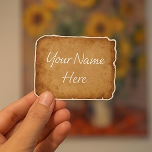 Pegatina con nombre personalizada: etiqueta de pergamino vintage, nombre personalizado, nombres de pareja o frase corta, recuerdo de boda, etiqueta de regalo para álbum de recortes.