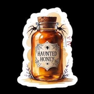 Haunted Honey Jar Sticker: Halloween Witch Potion, Spider Web Label