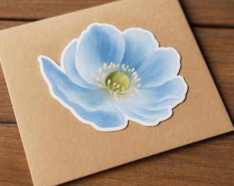 Blue Watercolor Flower Sticker: Weatherproof Vinyl Die Cut - 3x4"