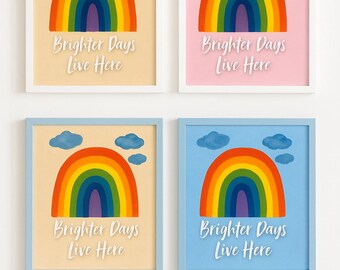Framed Rainbow Nursery Print: "Brighter Days Live Here" - Baby Room Decor