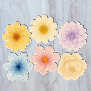 Watercolor Flower Sticker Set: Cottagecore Floral Decals, 4&quot; Vinyl