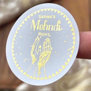 Etiqueta Mehndi Night editável | Inspirada em Punjab | Com efeito laminado | Editada para você | Casamento indiano | Papelaria Desi