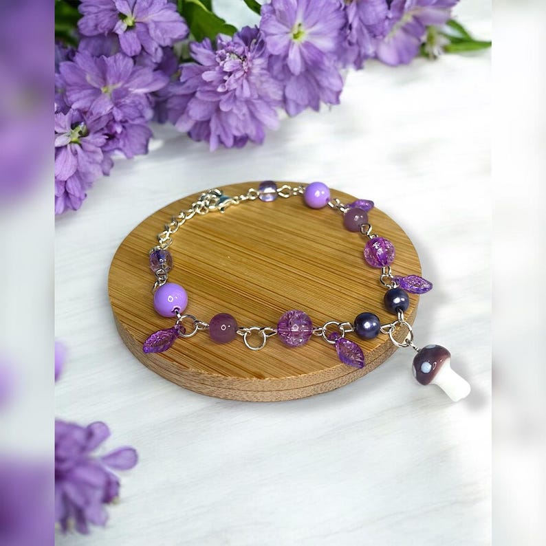 Purple Magic Mushroom Grove Bracelet – Whimsical Festival Rave Fairy Jewelry, Woodland Whimsy, Cottagecore, Enchanted Forest, Ren Faire image 1
