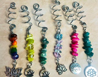 Lotus Hippie Spiral Hair Twists, Braid & Dreadlock Charms, Boho Hair Accessories, Whimsical Festival Jewelry, Hair Wrap, Loc Coil