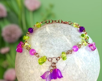 Garden Fairy Lily Flower Bracelet,  “Meadow” – Whimsical Butterfly Jewelry, Hippie Boho Cottagecore, Girly Princess, Festival fashion
