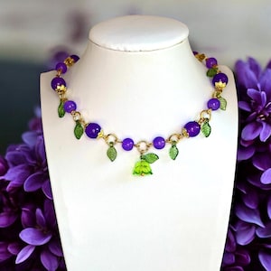 Garden Fairy Lily Flower Choker Necklace,  “Vinea” – Whimsical Flower Jewelry, Lily and Leaves, Hippie Boho Cottagecore, Grapevine