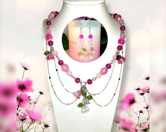 Lily Garden Fairy Jewelry Set - Choker Necklace & Earrings  - Whimsical Nature Hippie Boho Cottagecore Girly Flower Jewelry, Fairycore