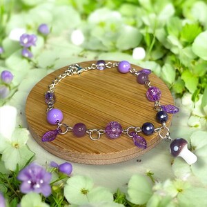 Purple Magic Mushroom Grove Bracelet – Whimsical Festival Rave Fairy Jewelry, Woodland Whimsy, Cottagecore, Enchanted Forest, Ren Faire image 2