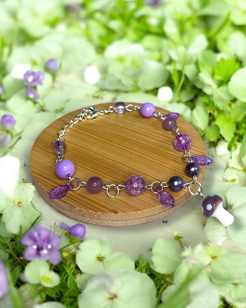 Purple Magic Mushroom Grove Bracelet – Whimsical Festival Rave Fairy Jewelry, Woodland Whimsy, Cottagecore, Enchanted Forest, Ren Faire image 2