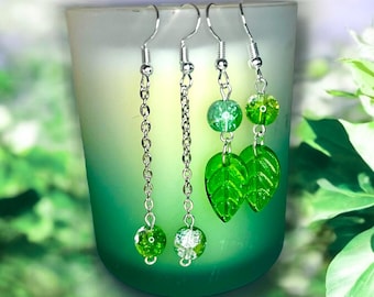 Forest Fairy Leaf Dangle Earrings Set - Whimsical Nature inspired Woodland Forest Fairy Jewelry