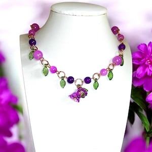 Garden Fairy Lily Flower Choker Necklace,  “Rosetta” – Whimsical Flower Jewelry, Lily and Leaves, Hippie Boho Cottagecore, Girly Princess
