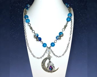 Celestial Moon Fairy Choker Necklace - Whimsical Nature, Fairycore, Boho Hippie Jewelry, Celestial Galaxy, Butterfly Jewelry