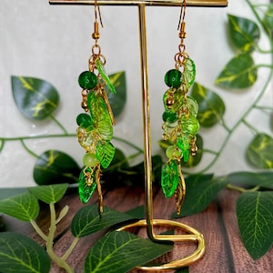 Forest Fairy Leaf Earrings - Green Fairycore & Cottagecore Leaf Dangle Earrings, Whimsical Woodland Nature Boho Jewelry image 1