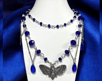 Maanverlichte vlinderketting set - nachtfee, choker en hanger, op de natuur geïnspireerde alternatieve sieraden, Dark Fairycore, Witchy Whimsigoth, Celestial