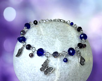 Moonlight Fairy Charm Bracelet - Nature-inspired Alternative Jewelry, Dark Fairycore, Witchy, Whimsigoth, Celestial Boho, Butterfly Charm