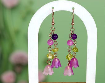 Garden Fairy Lily Flower Dangle Earrings,  “Meadow” – Whimsical Butterfly Jewelry, Hippie Boho Cottagecore, Girly Princess, Festival fashion