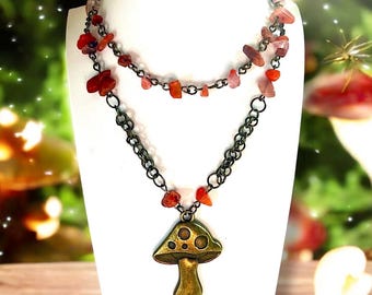 Earth Fairy Mushroom Layered Necklace Set - Autumn Fall Jewelry, Woodland Forest Boho Jewelry, Dark Cottagecore, Goblincore, Whimsigoth