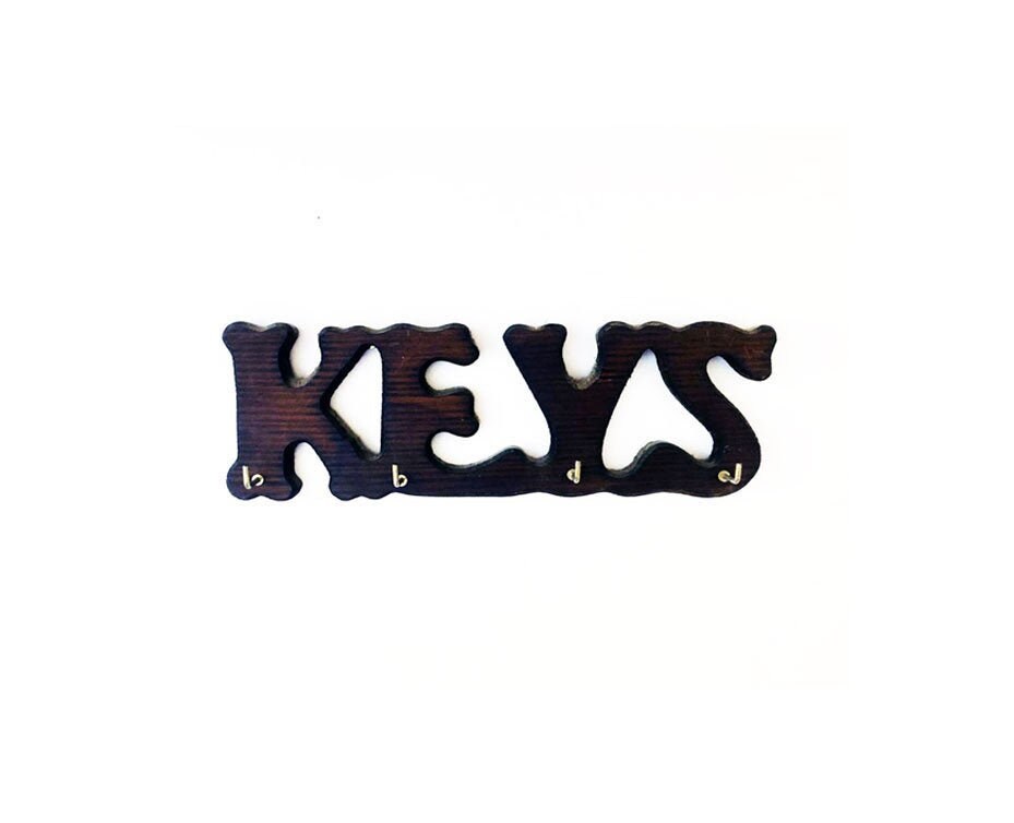 Wooden Key Holder with the word Keys Cutout in Wood 4 Gold Etsy