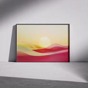 Sunrise Over Rolling Hills Print - Abstract Minimalist Landscape, Modern Geometric Digital Wall Art, Contemporary Neutral Printable 46