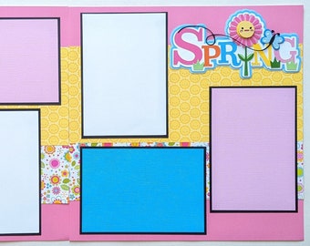 Spring Scrapbook Page - Scrapbooking Layout - Premade Scrapbook - Bicycle - Butterfly - Flowers - Outside - Playing Outdoors